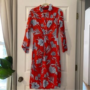 ZARA RED FLORAL DRESS WITH KNOT FRONT